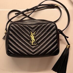 Saint Laurent Lou Black Quilted Leather Camera Bag with Tassel